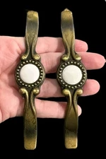 Belwith Drawer Pull Hickory Cavalier Antique Brass White 5” 3"cc P956-W Lot of 2