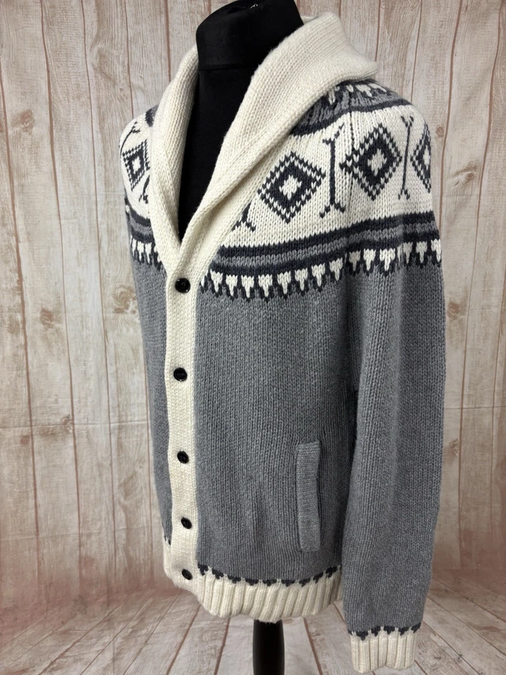 Reiss Mens XL Wool Blend Nordic Fair isle Shawl Cardigan Chunky Knit Christmas - Image 2 of 4