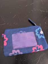 Near MINT Vera Bradley Zip ID Case Coin Purse In ELLIE FLOWERS Blue/Pink Floral