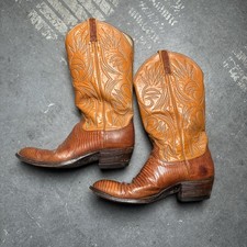 Vintage Dan Post Teju Lizard Skin Cowboy Boots Womens 6 SnipToe