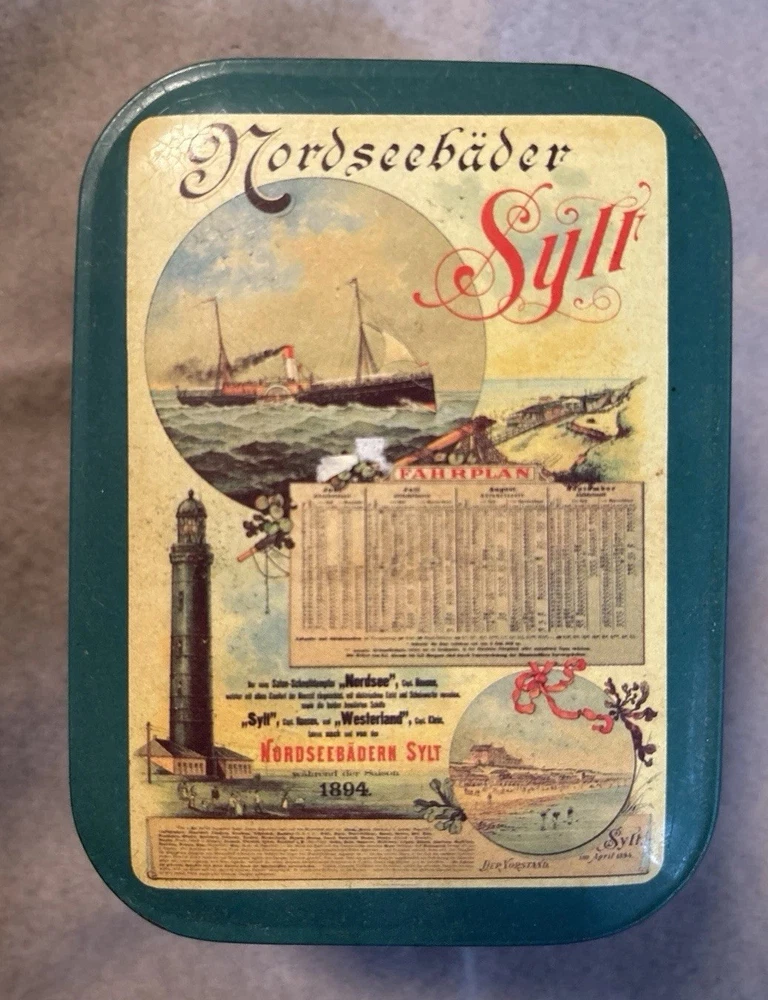 alte Blechdose, Nordseebäder Sylt ca. 10,5 x 8 x 6 cm zum Sammeln