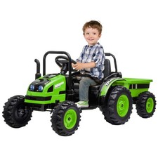 Electric Ride On Tractor w/ RC,Dual Motor Kids Tractor Car w/ Detachable Trailer