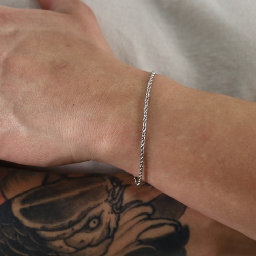 Real 14K White Gold Womens 2mm Diamond Cut Rope Chain Italian Bracelet 7.5" - Picture 10 of 12