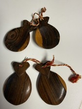 Vintage Castanets Hand-Carved Handmade Wood Casta uelas Flamenco set of 2