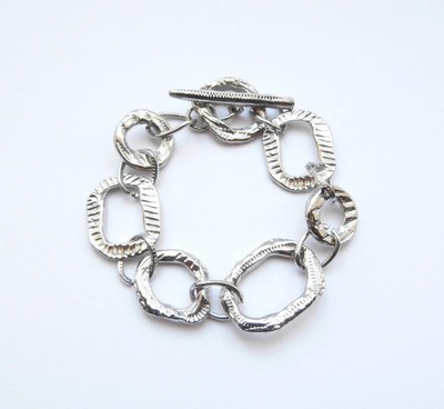 Brandneu ohne Etikett Vintage 1990er silberfarben Metall strukturiert unregelmäßig Gliederkette Armband