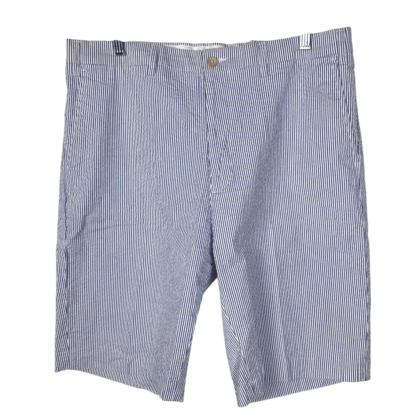 Mens Seersucker 38 Britches Striped Shorts Blue White Stretch Cotton
