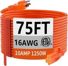 75 Foot 16/3 Gauge Outdoor Extension Cord Waterproof, Flexible Cold-Resistant Ap