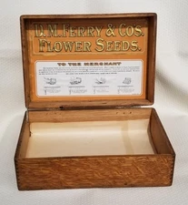 Vintage Oak D.M. Ferry & Co's Flower Seeds Box w/Label Excellent