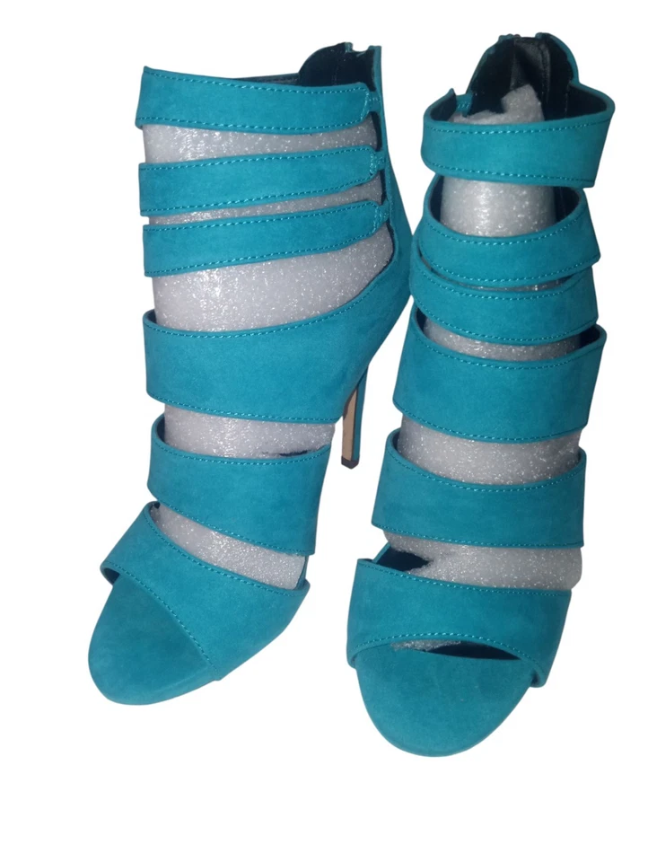 Call It Spring High Heel Sandals Shoes Teal Faux Suede Zip Back Women’s Size 7 - Image 3 of 4