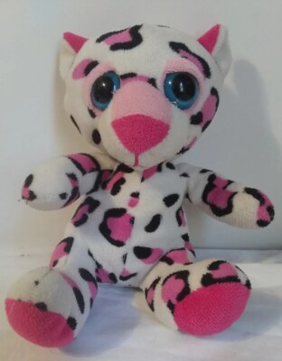 Plush Leopard Cheetah Stuffed Pink Black Spots Big Blue Eyes 6'' Valentine Goffa