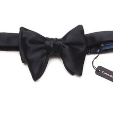 Men's bow tie 100 Silk Charmeuse Black Pre-tied Bow tie Small Compact Butterfly