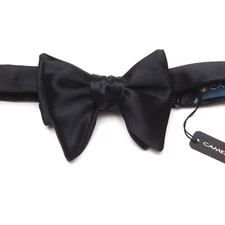 Men's bow tie 100%Silk Charmeuse Black Pre-tied Bow tie Small Compact Butterfly