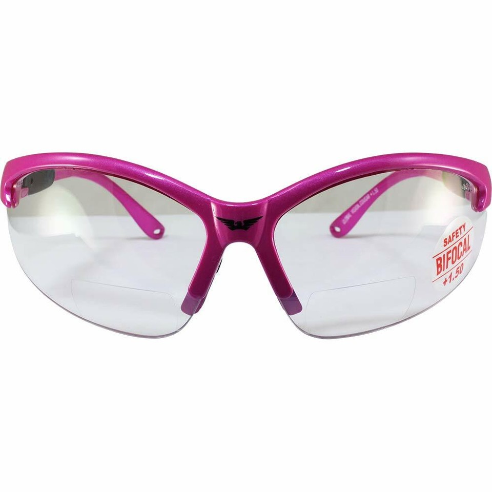 Cougar Reader Safety glasses +1.5 dioptre bifocal cheater PINK Ladies