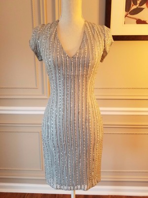 parker black silver sequin dress Parker Black label gray silver silk party Sequin Dress Size 2