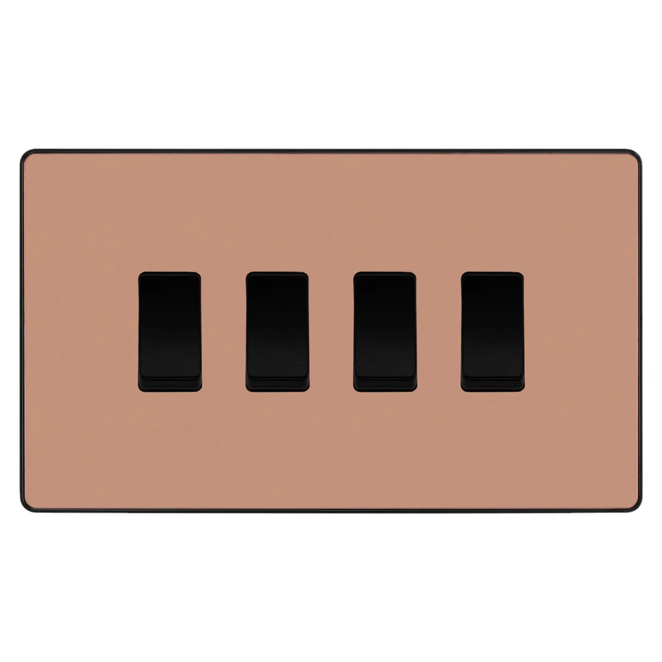 BG Evolve poliertes Kupfer 4 Gang maßgefertigter Gitter Lichtschalter Doppelformat