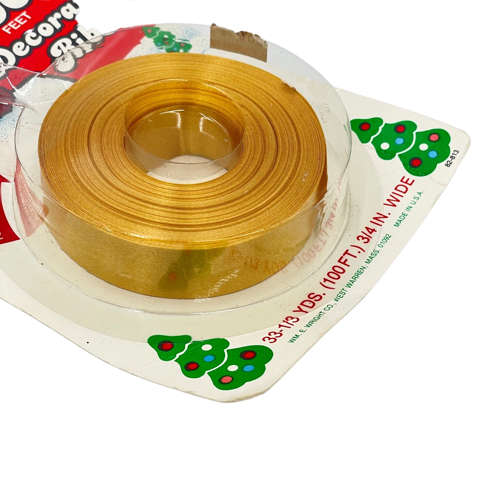 Wright Ribbon 2 Vintage Roll of Wright's Decorator Ribbon for Christmas Red Gold 3/4 ...