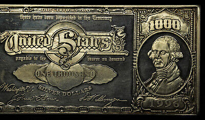 1996 $1000 NOTE George Washington 16 troy oz ONE POUND 999 1996 $1000 NOTE George Washington 16 troy oz ONE POUND 999