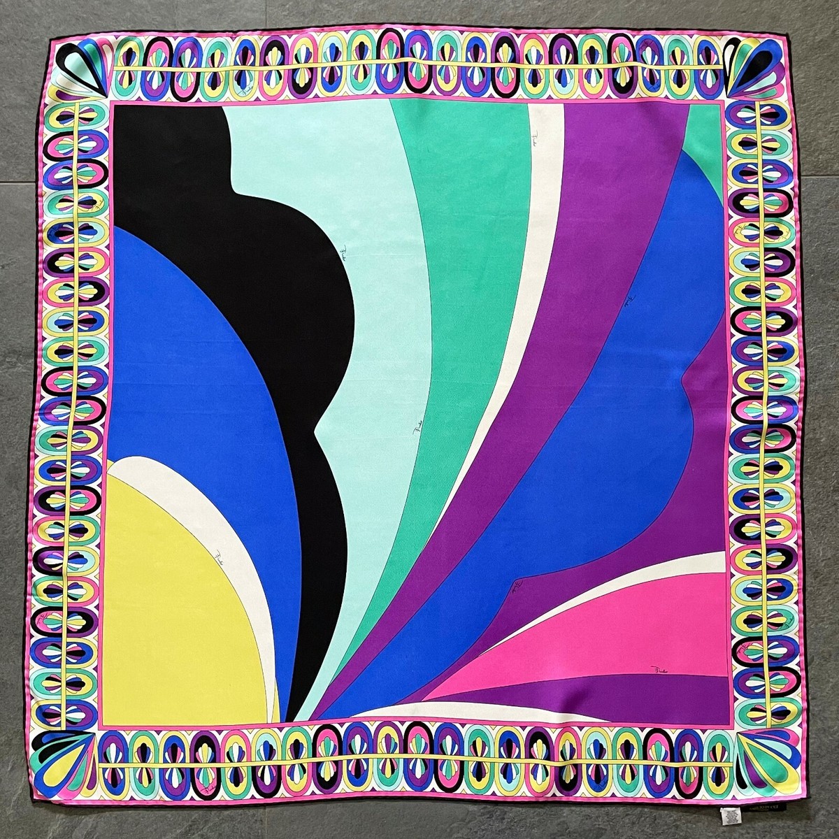 EMILIO PUCCI blue silk scarf with geometric print size 34