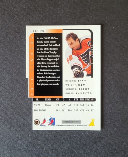 Eric Lindos signed Flyers 1996-97 Pinnacle Link 2 History Hockey Card - Picture 2 of 2