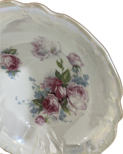 RCW Baravian Iridescent Sheen Vintage Serving Bowl Roses w/Green & Blue 9.5" - Picture 4 of 9