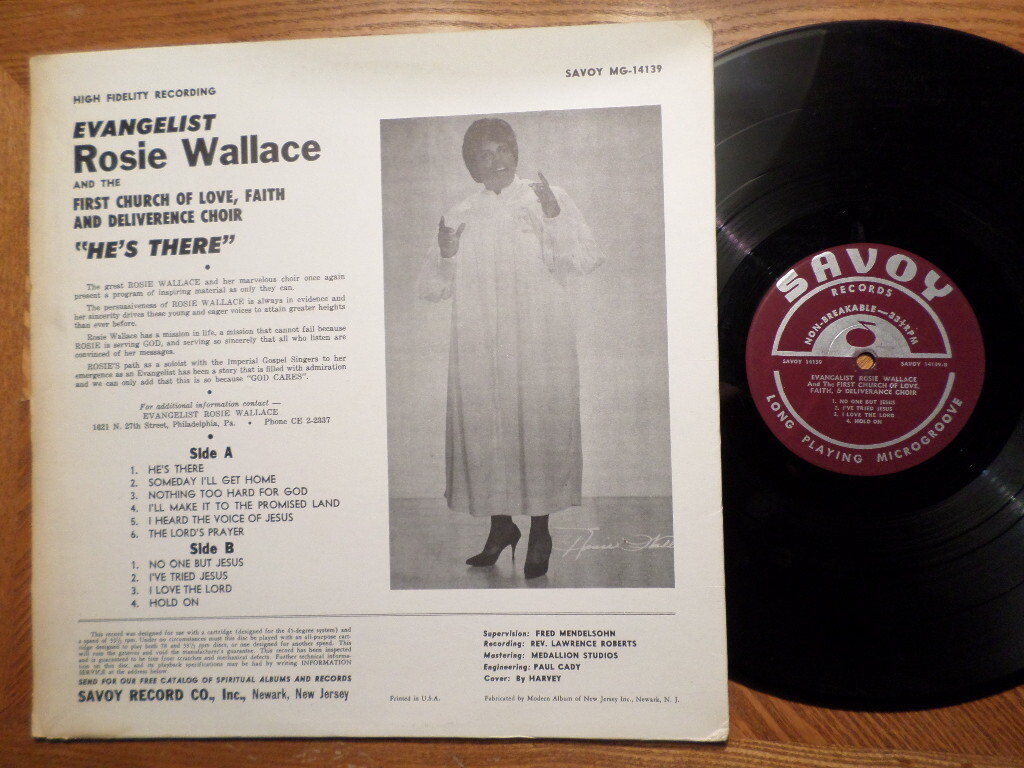 SAVOY LP RECORD/ROSIE WALLACE/NO ONE BUT JESUS/HARVEY COVER/ G+