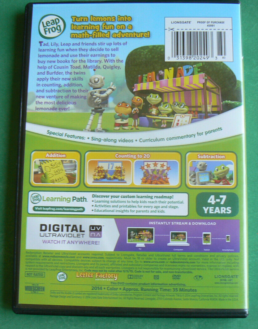 Leap Frog DVD,Letter Factory Adventures, Counting on Lemonade