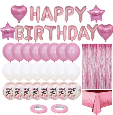 Mädchen Rosa Geburtstagsdeko Set mit Happy Birthday Luftballons,Party Deko Set