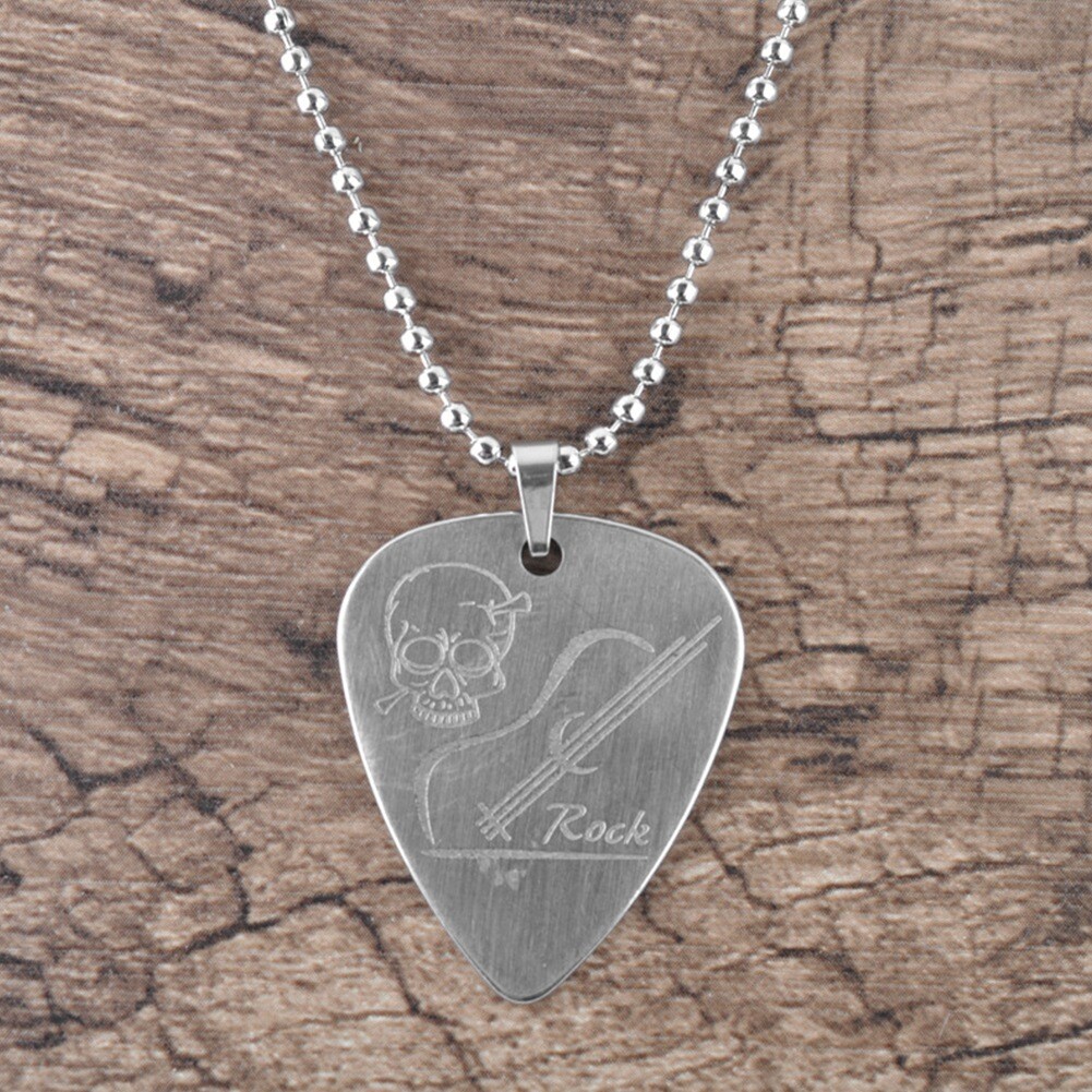 Stainless Steel Necklace Guitar Pick with Music Note Skull Gift Accessory
