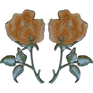 Pair of Gold Thistle Flower Patches Iron Sew On Embroidered Patch Badge Flowers 