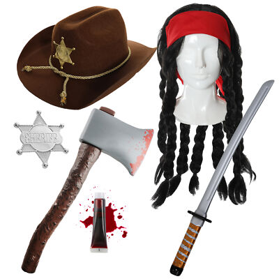 ZOMBIE HUNTER COUPLE COSTUME SET WIG HEADBAND SWORD PROP DEAD WALKERS ZOMBIES
