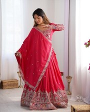 Stylish Look Red Natural Crepe Silk Lehenga Choli With Dupatta For Festival Wear
