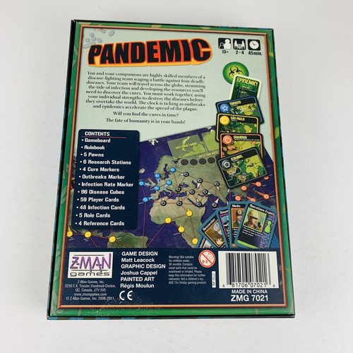 Pandemic Board Game Z Man Games Complete Great Condition 2008 - Picture 2 of 4