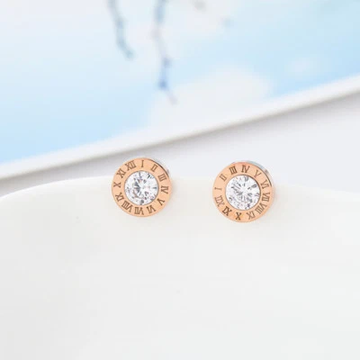 Superbes boucles d'oreilles rondes 9 mm cristal chiffres romains GF or rose 1... - Photo 1/4