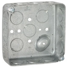 RACO 190, 4" x 1.5" x 4", 1/2" KO, Drawn, Electrical Square Outlet Box, 1 pc