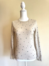 Pure Collection Damen 100% Kaschmir Beige Pullover Grau Sterne Gr.L36/S UK8