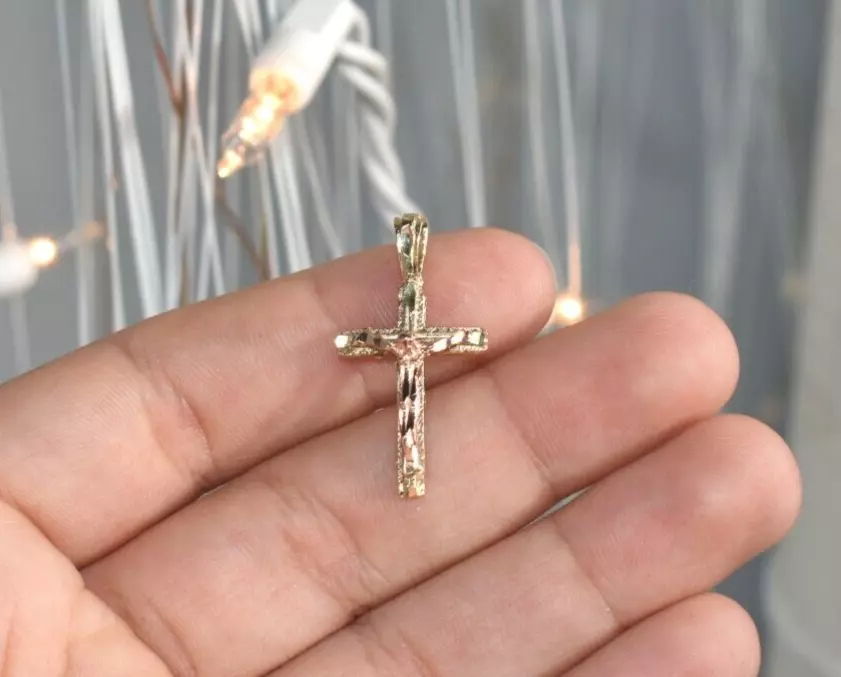 Mens Womens 10k Two Tone Yellow Rose Gold Crucifix Cross Necklace