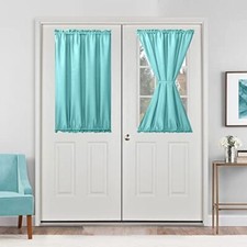 French Door Curtains Privacy, Rod Pocket Semi Sheer Front L40" x W24" Aqua
