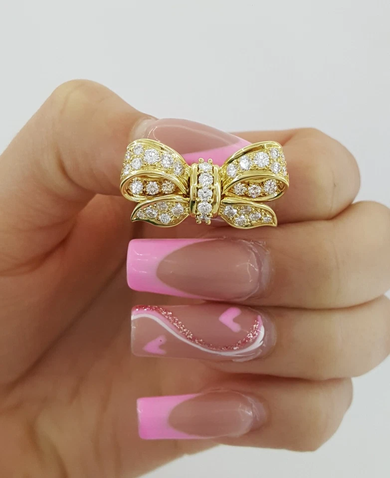 "Broche prendedor vintage de cinta con lazo de diamantes de 1,71 quilates de Tiffany & Co oro amarillo de 18 k 1,1""" Foto 2 de 4