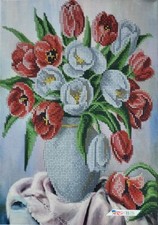 Bead Embroidery Kit Bouquet Of Tulips DIY Beaded Stitching Needlepoint a4-k-1086