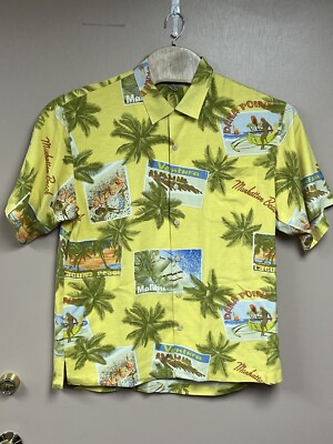 TOMMY BAHAMA 100% Silk Yellow Palms Mens California Beaches Hawaiian Shirt Sz XL