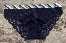 NWT BODY BY VICTORIA'S SECRET XS NAVY BLUE LACE SMOOTH BAND RARE BIKINI PANTIES