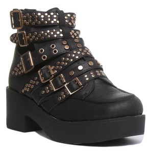 Mujer Hebillas Tachuelas Hada Botines Plataforma en Negro Talla UK 3-8 |  eBay