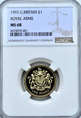 1993 £1 One Pound Royal Arms NGC MS68 Uncirculated Great Britain