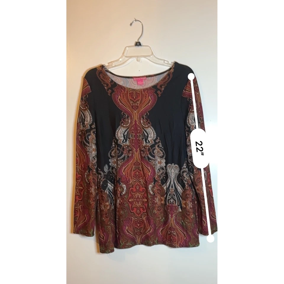 Туника топ с длинным рукавом Sunny Leigh XL черный с принтом пейсли сделано в США женская - Изображение 3 из 4