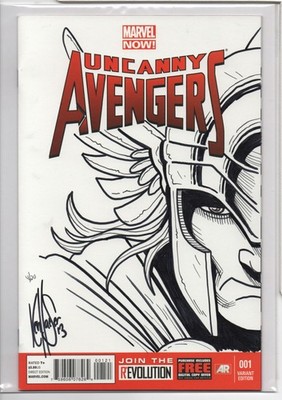 UNCANNY AVENGERS #1   SIGNED & REMARKED KEN HAESER   THOR SKETCH   NUMBERED COA