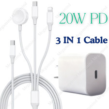 For Apple Watch Series 10 9 8 7 6 iPhone USB C Magnetic Cable 20W Fast Charger