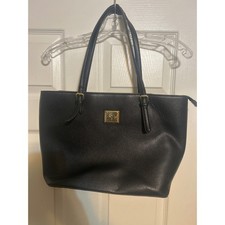 Anne Klein Black Pebbled Tote Bag Gold Lion L...