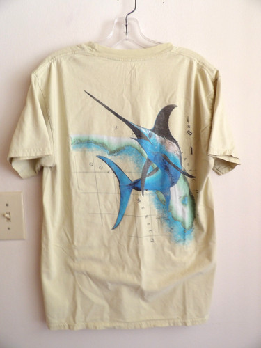 Guy Harvey Original Men's Yellow Cotton Short Sleeve Shirt  Sailfish Medium