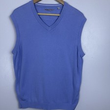 Men  s 100 Pima Cotton Blue V-Neck Sweater Golf Preppy classic Size M