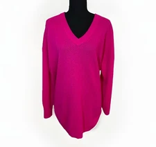 InCashmere Pink 100% Cashmere Sweater Pullover Bright Thin Long Sleeve MEDIUM